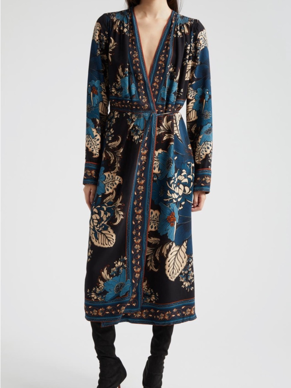 FARM Rio Blossom Tapestry Long Sleeve Wrap Dress NWT Size XS